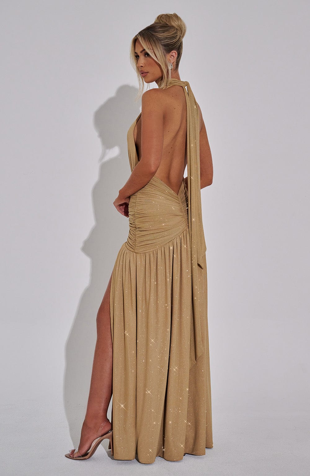 Gold Seraphina Halter Maxi Dress