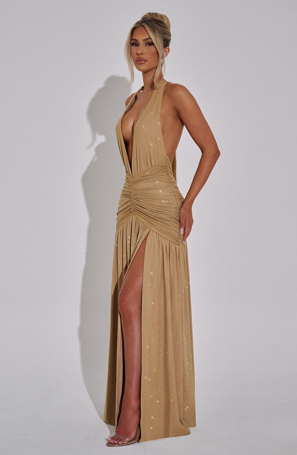 Gold Seraphina Halter Maxi Dress