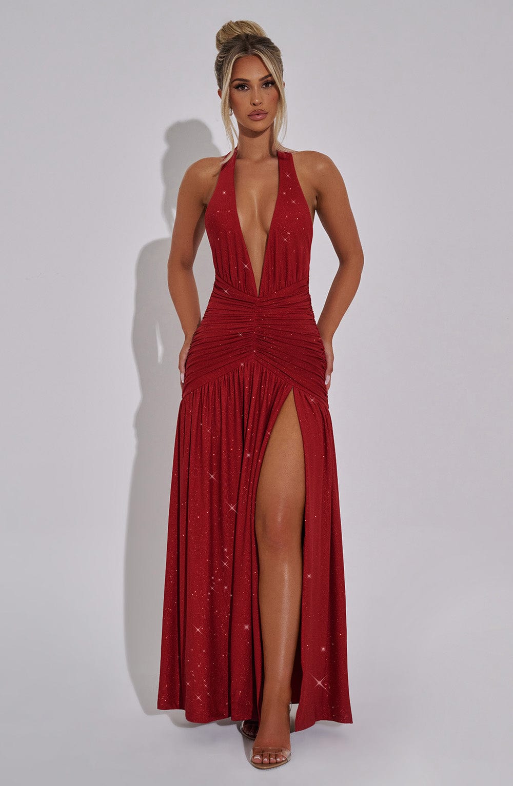 Red Seraphina Halter Maxi Dress