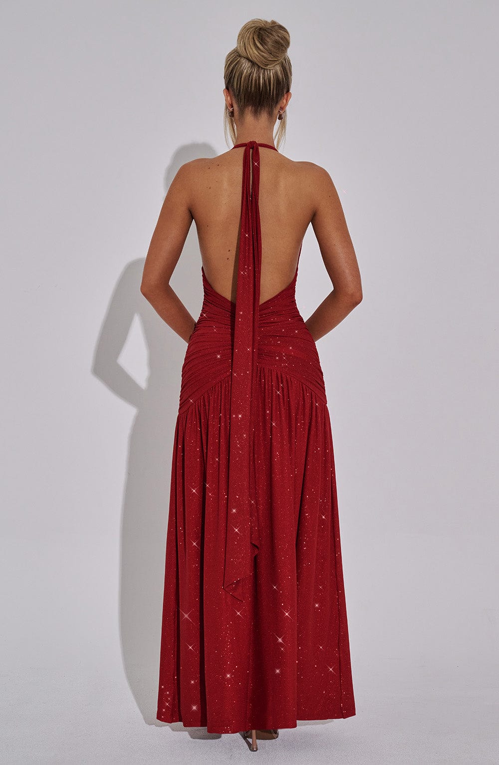 Red Seraphina Halter Maxi Dress