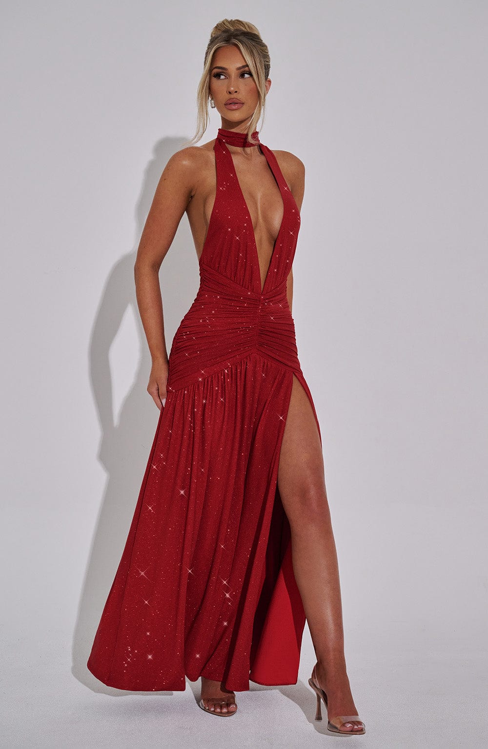 Red Seraphina Halter Maxi Dress