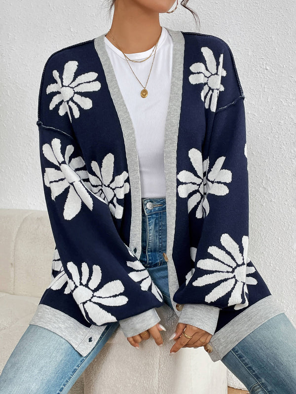 Navy Sunburst Bloom Knit Cardigan