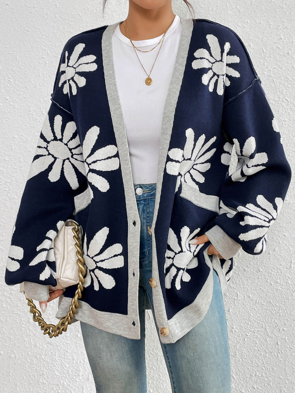 Navy Sunburst Bloom Knit Cardigan