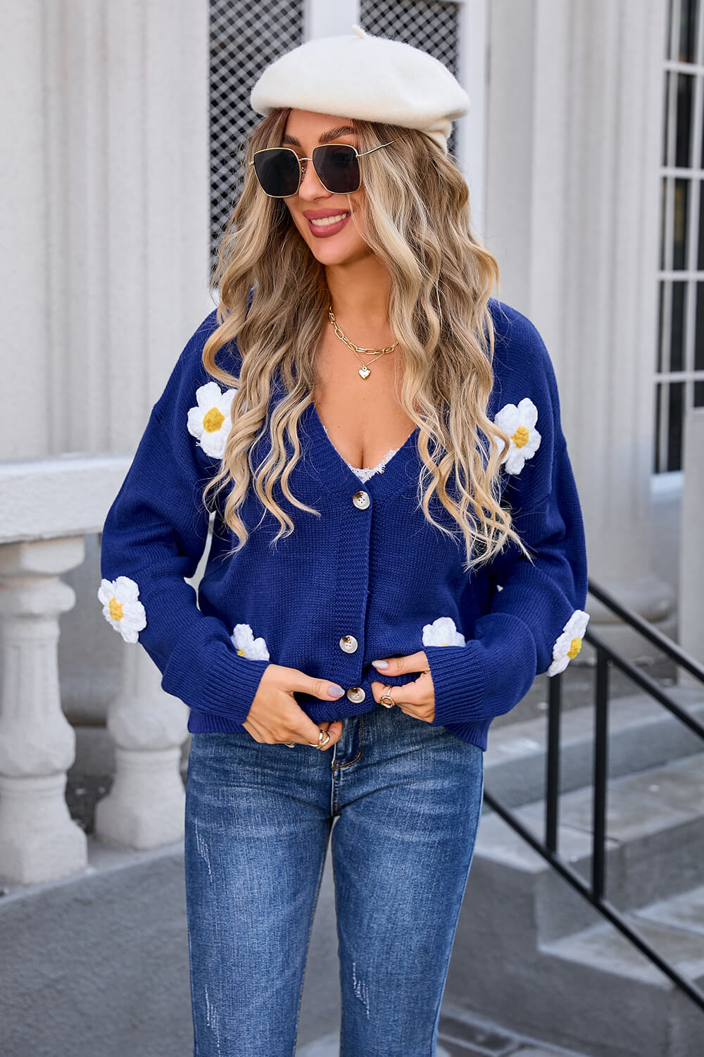 Navy Meadow Charm Knit Cardigan