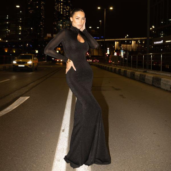 Vesper Keyhole Shimmer Maxi Dress