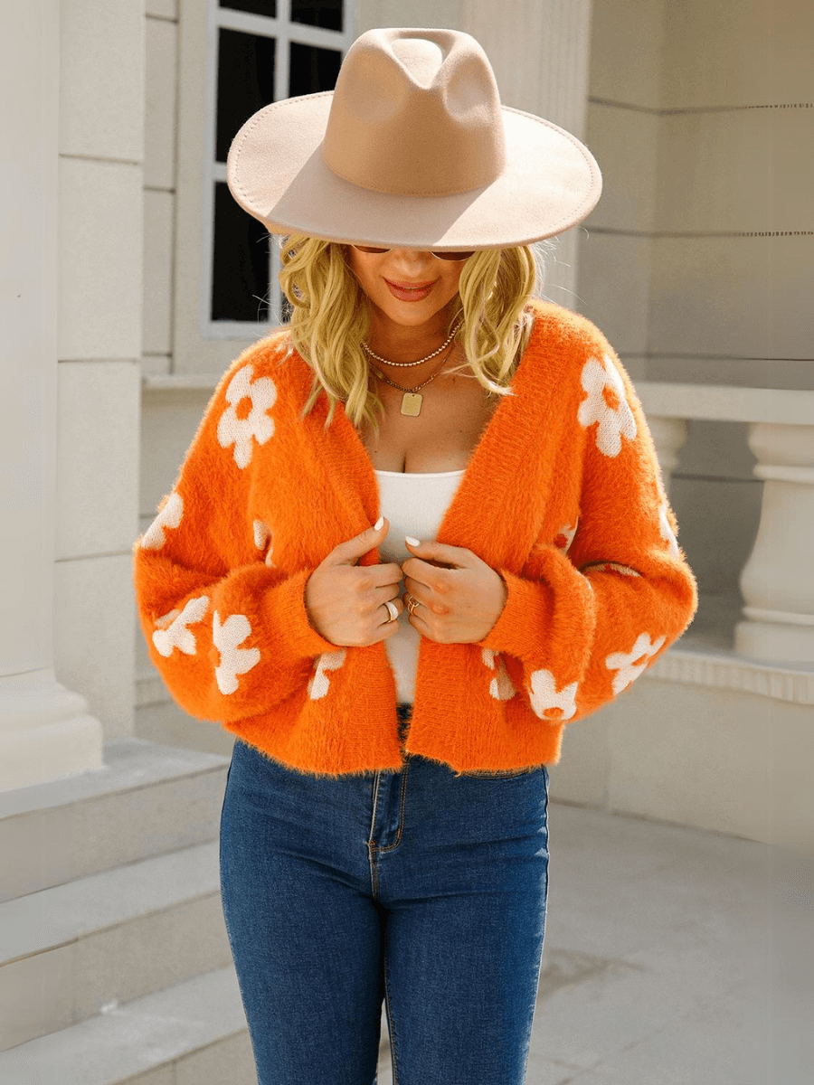 Orange Bloom Fuzzy Knit Cardigan