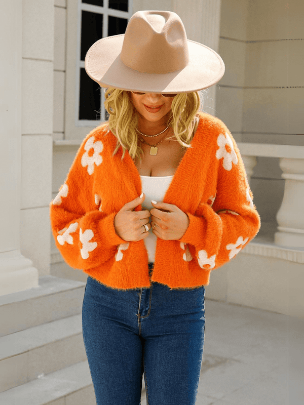 Orange Bloom Fuzzy Knit Cardigan