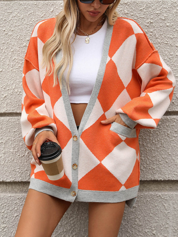 Orange Harlequin Edge Oversized Cardigan