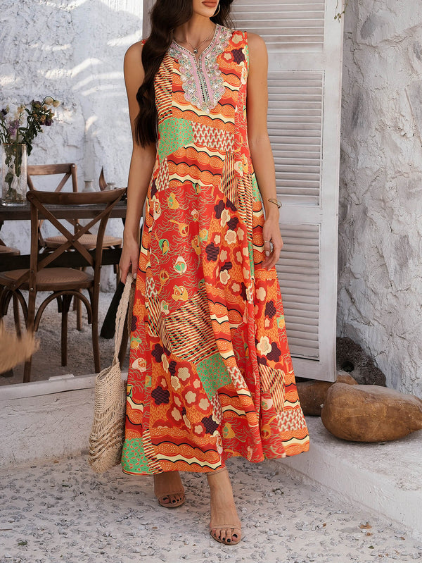 Solara Mosaic Embroidered Maxi Dress