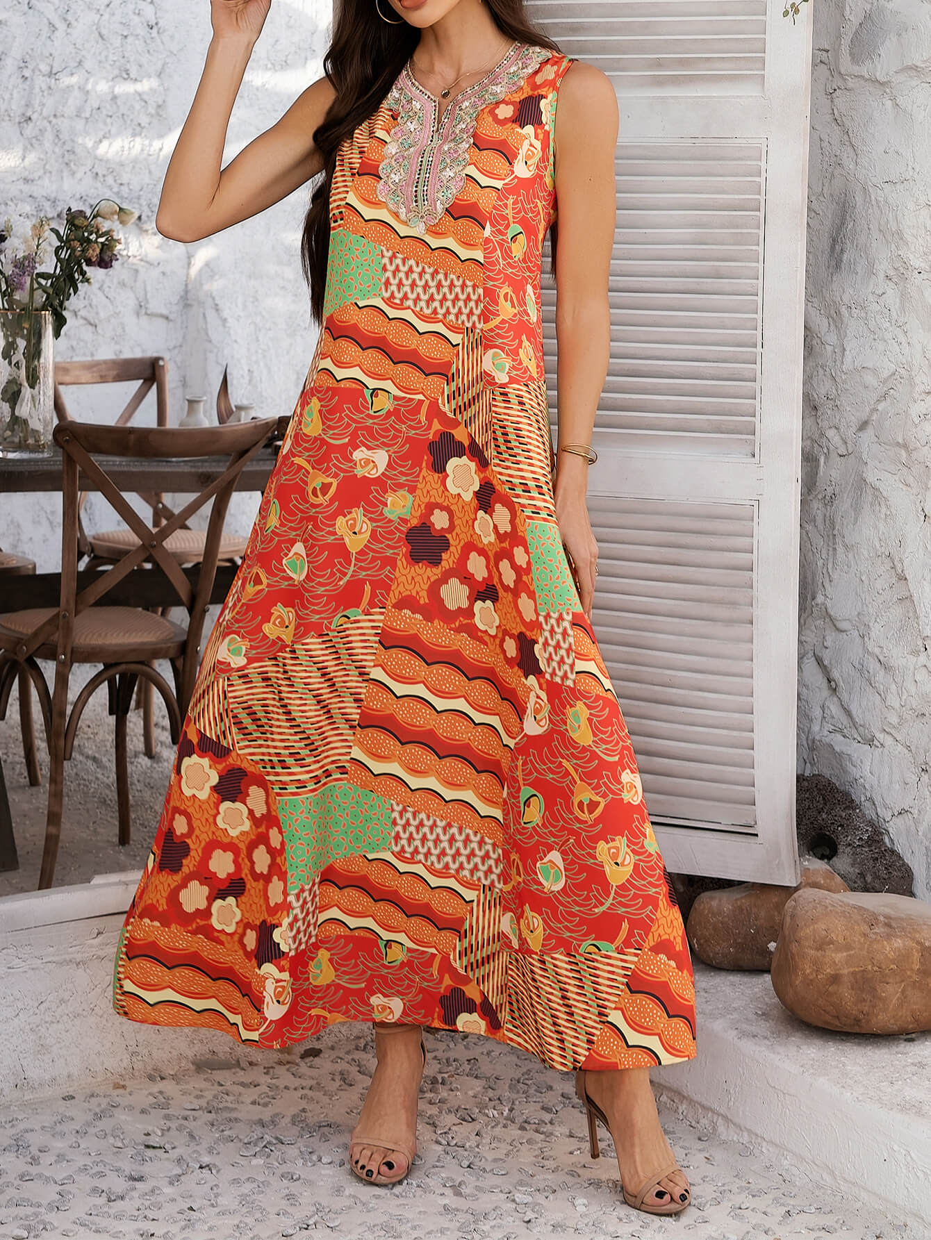 Solara Mosaic Embroidered Maxi Dress