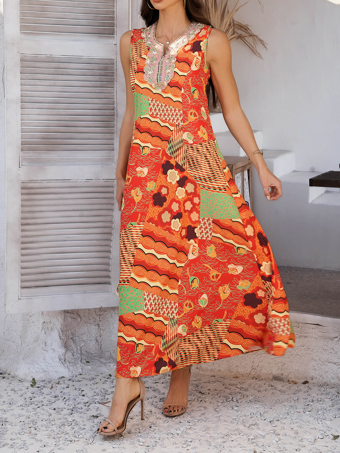 Solara Mosaic Embroidered Maxi Dress