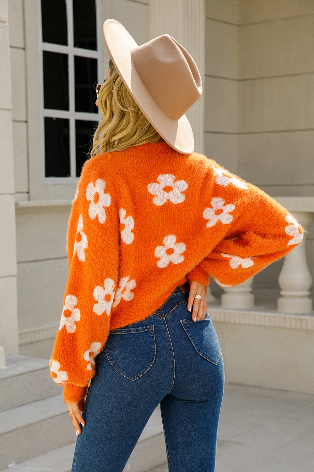 Orange Bloom Fuzzy Knit Cardigan