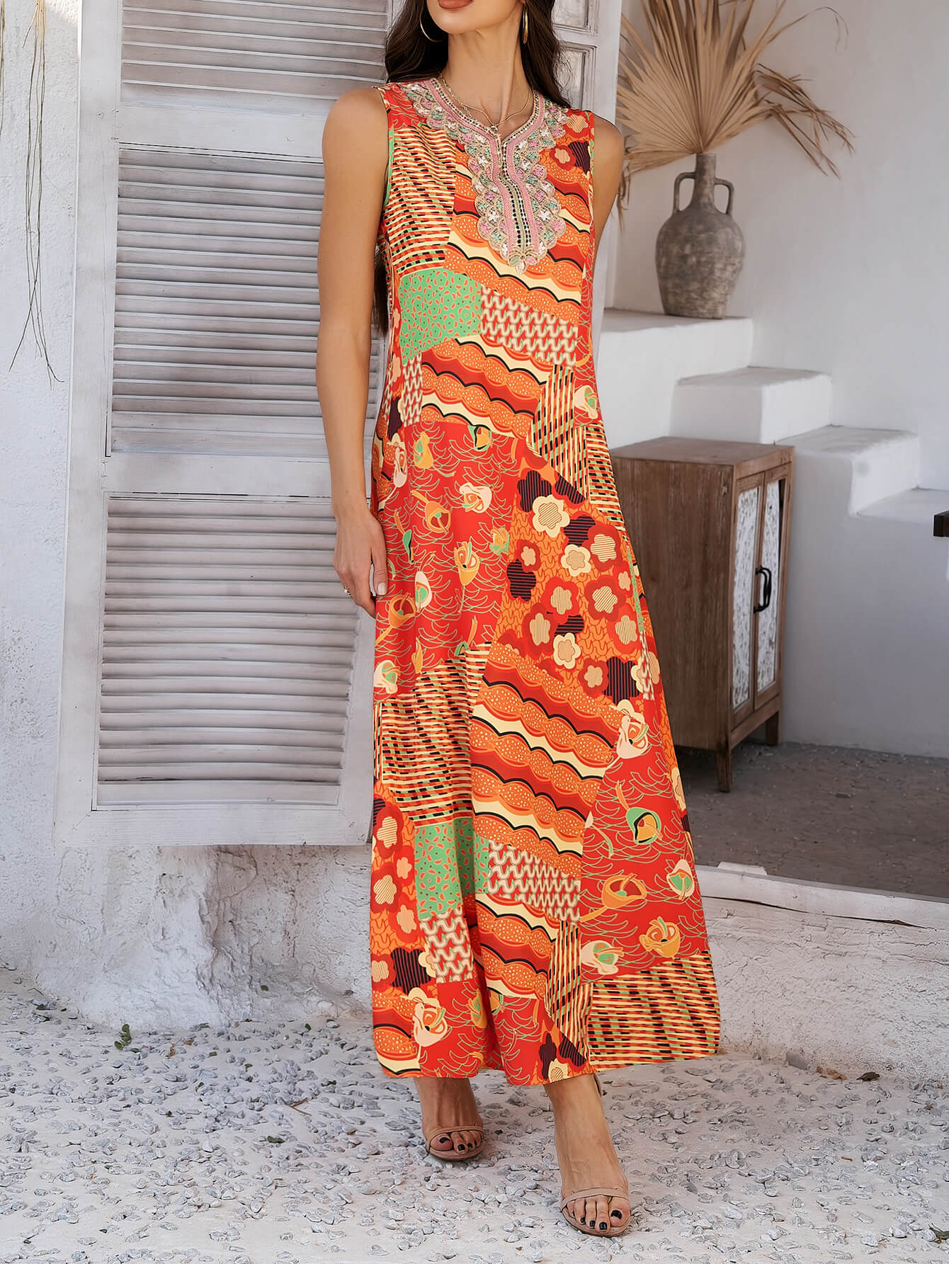 Solara Mosaic Embroidered Maxi Dress