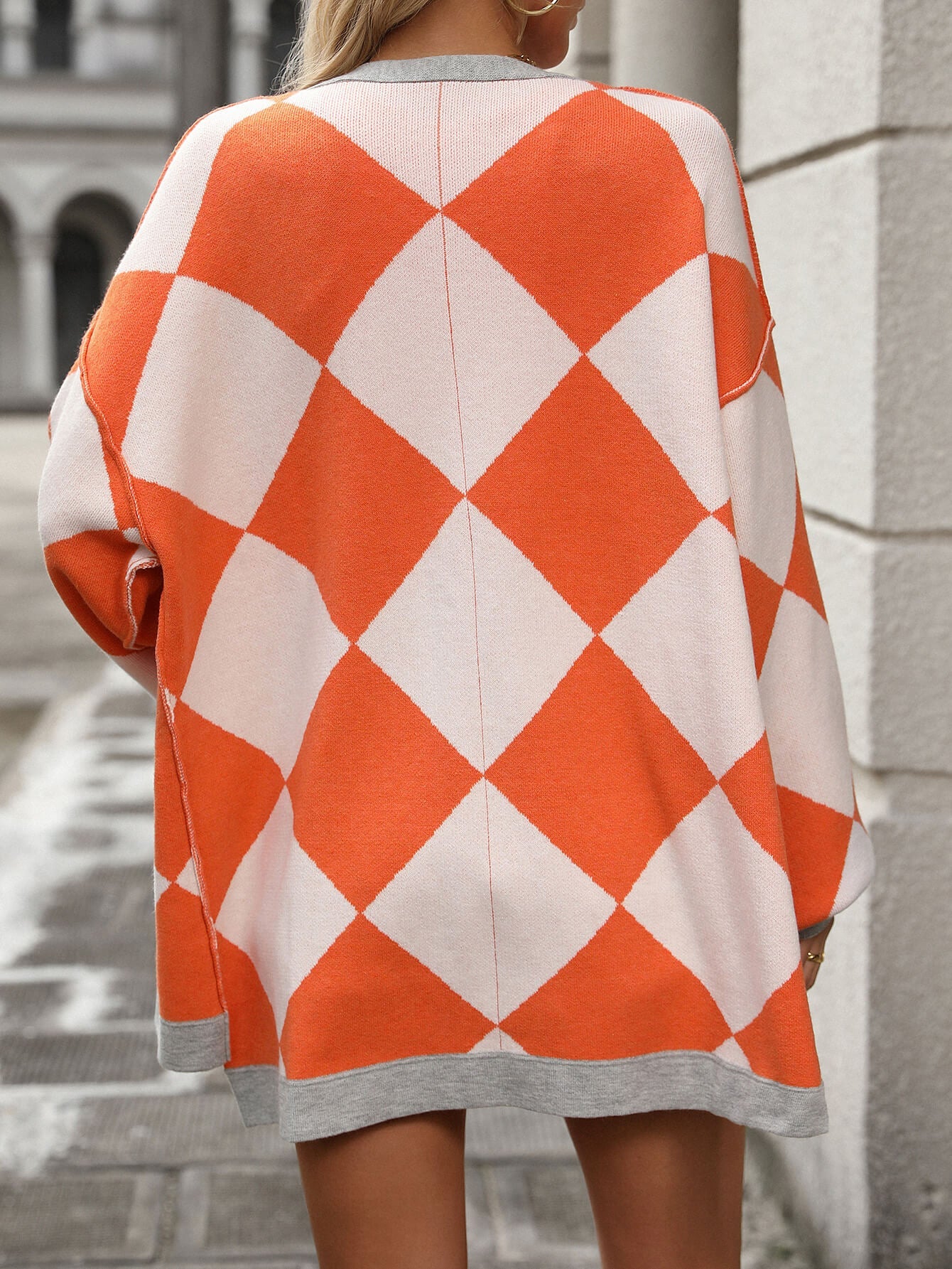 Orange Harlequin Edge Oversized Cardigan