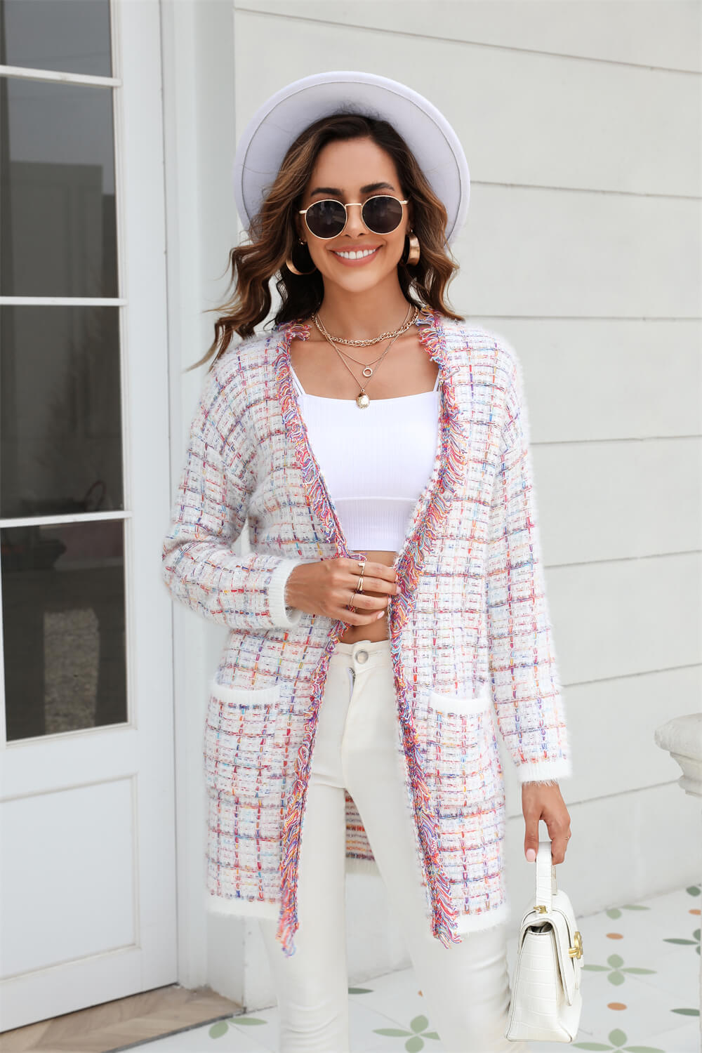 Pink Bellevue Days Tweed Cardigan