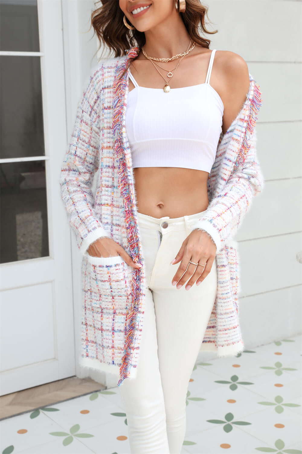 Pink Bellevue Days Tweed Cardigan
