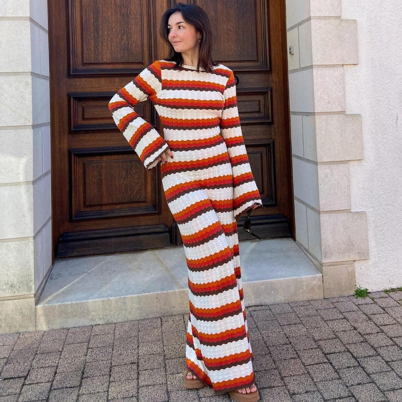 Golden Hour Ripple Knit Maxi Dress