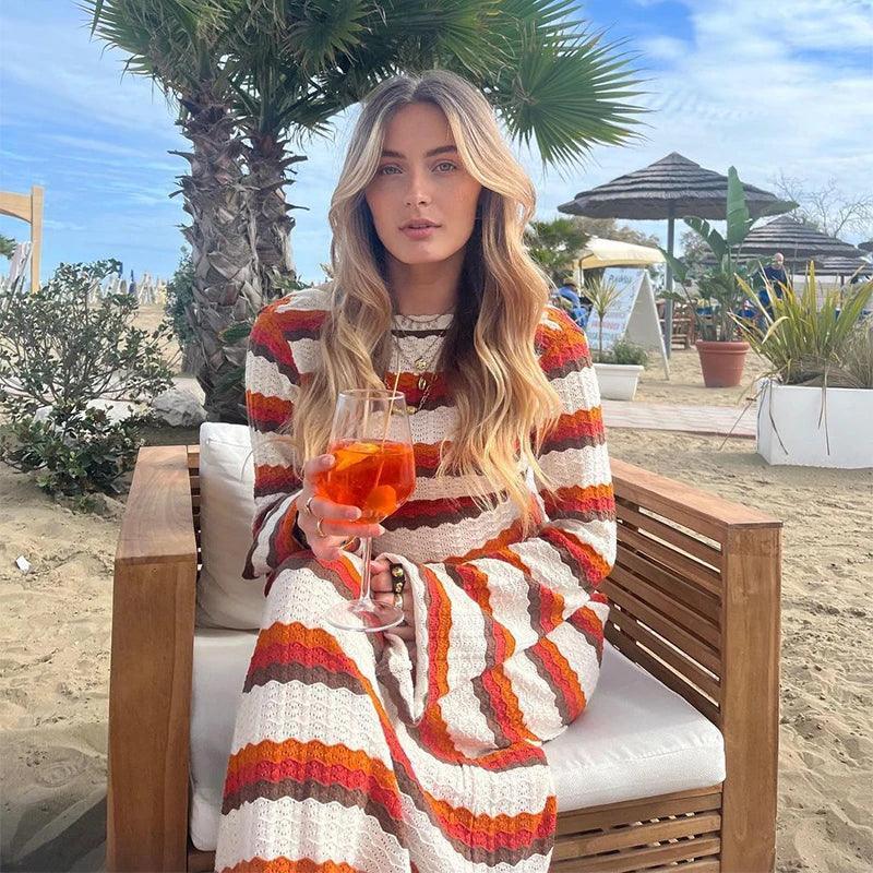 Golden Hour Ripple Knit Maxi Dress