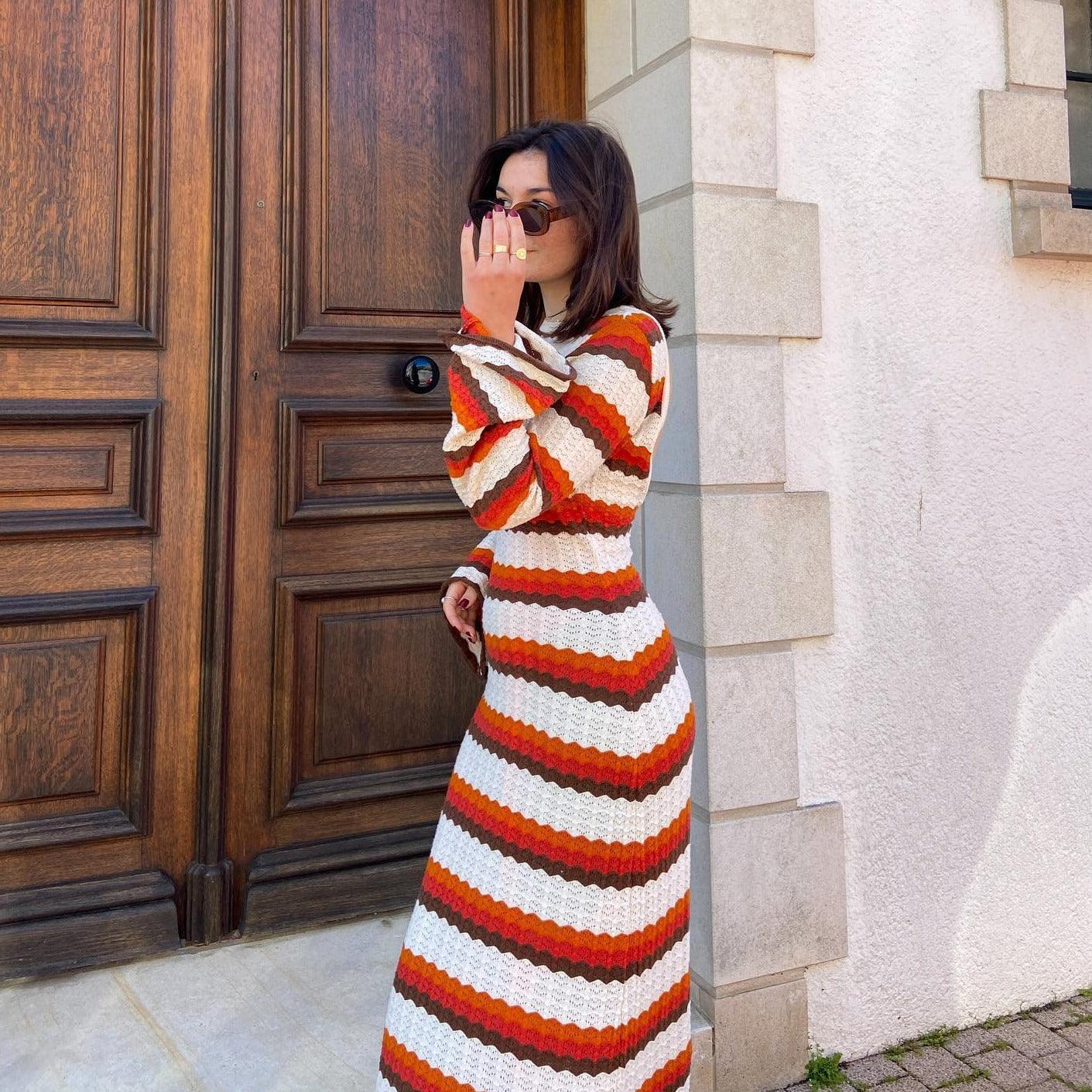 Golden Hour Ripple Knit Maxi Dress