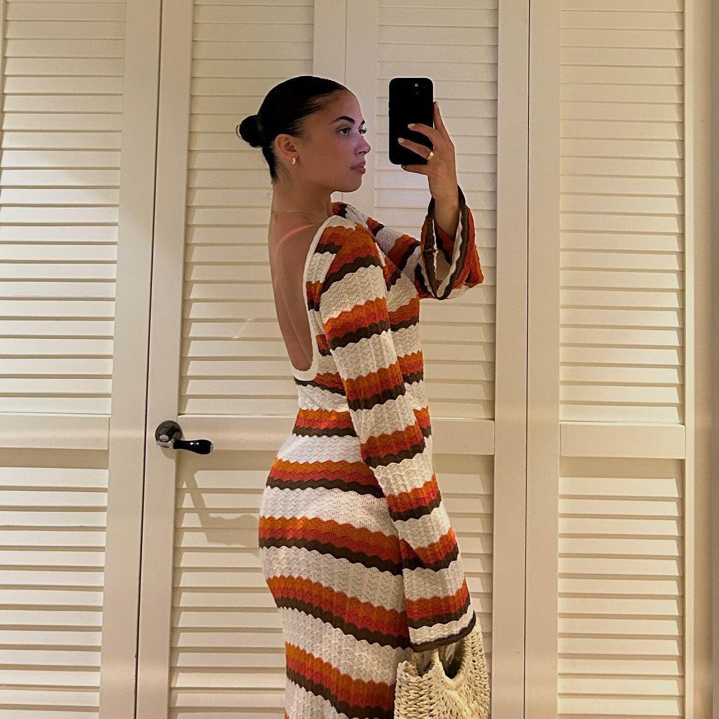 Golden Hour Ripple Knit Maxi Dress