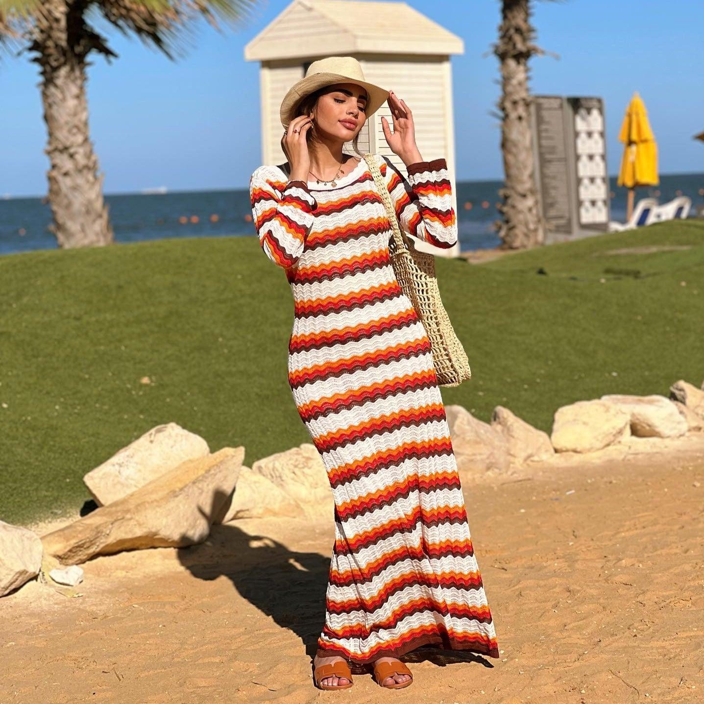 Golden Hour Ripple Knit Maxi Dress