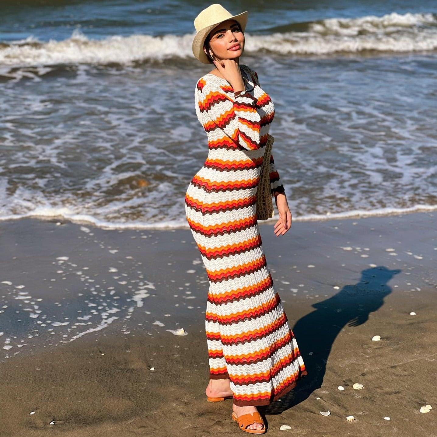 Golden Hour Ripple Knit Maxi Dress