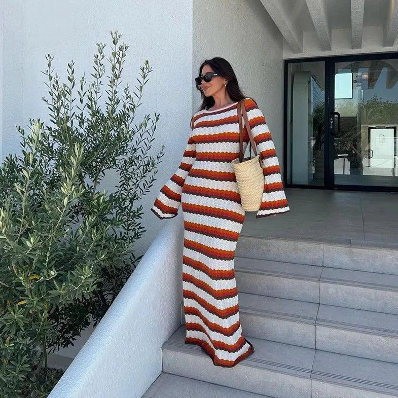 Golden Hour Ripple Knit Maxi Dress