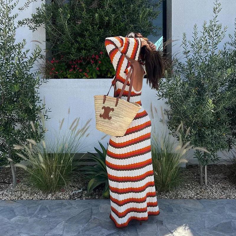 Golden Hour Ripple Knit Maxi Dress