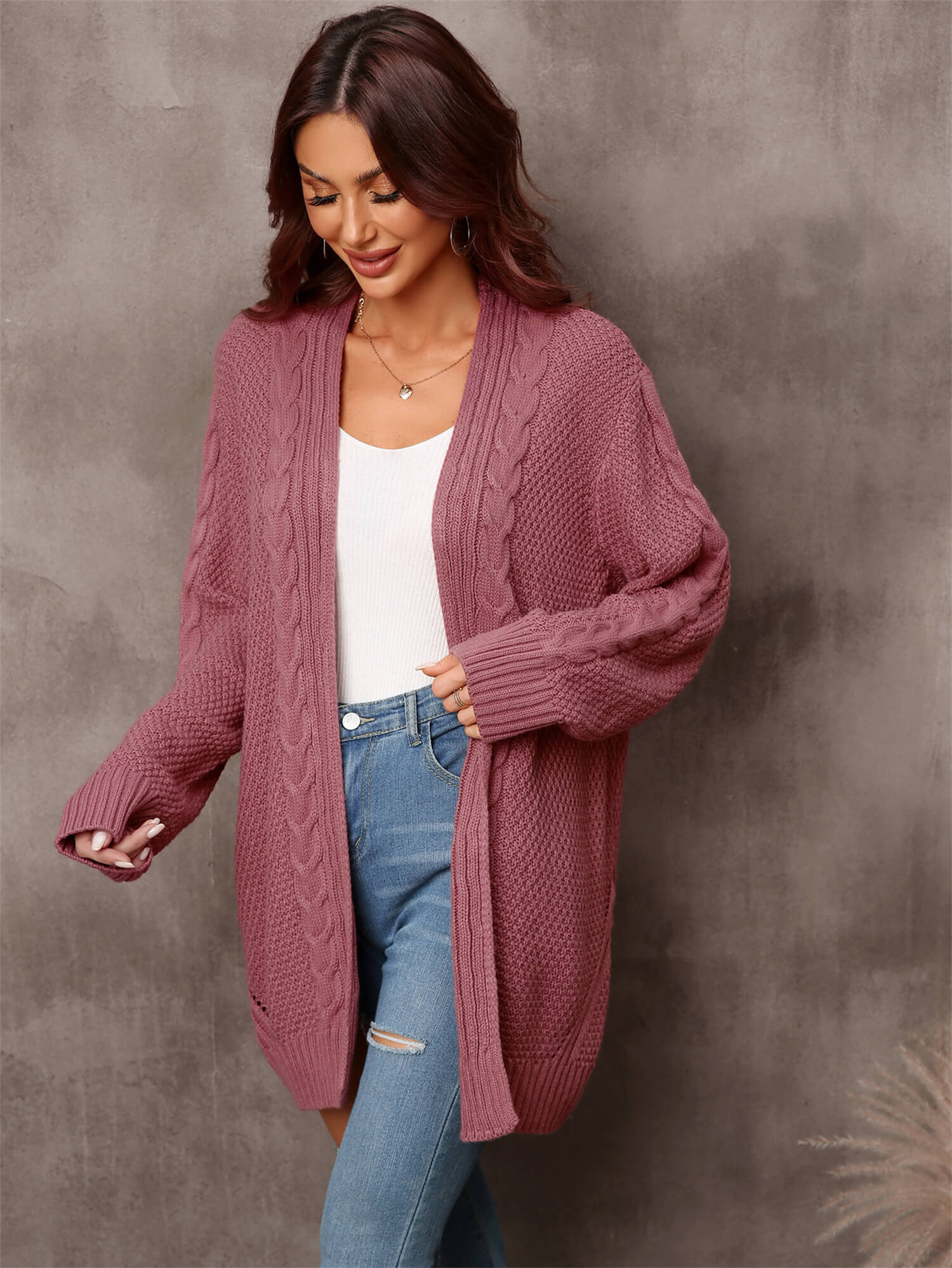 Rust Willow Breeze Cable Knit Cardigan
