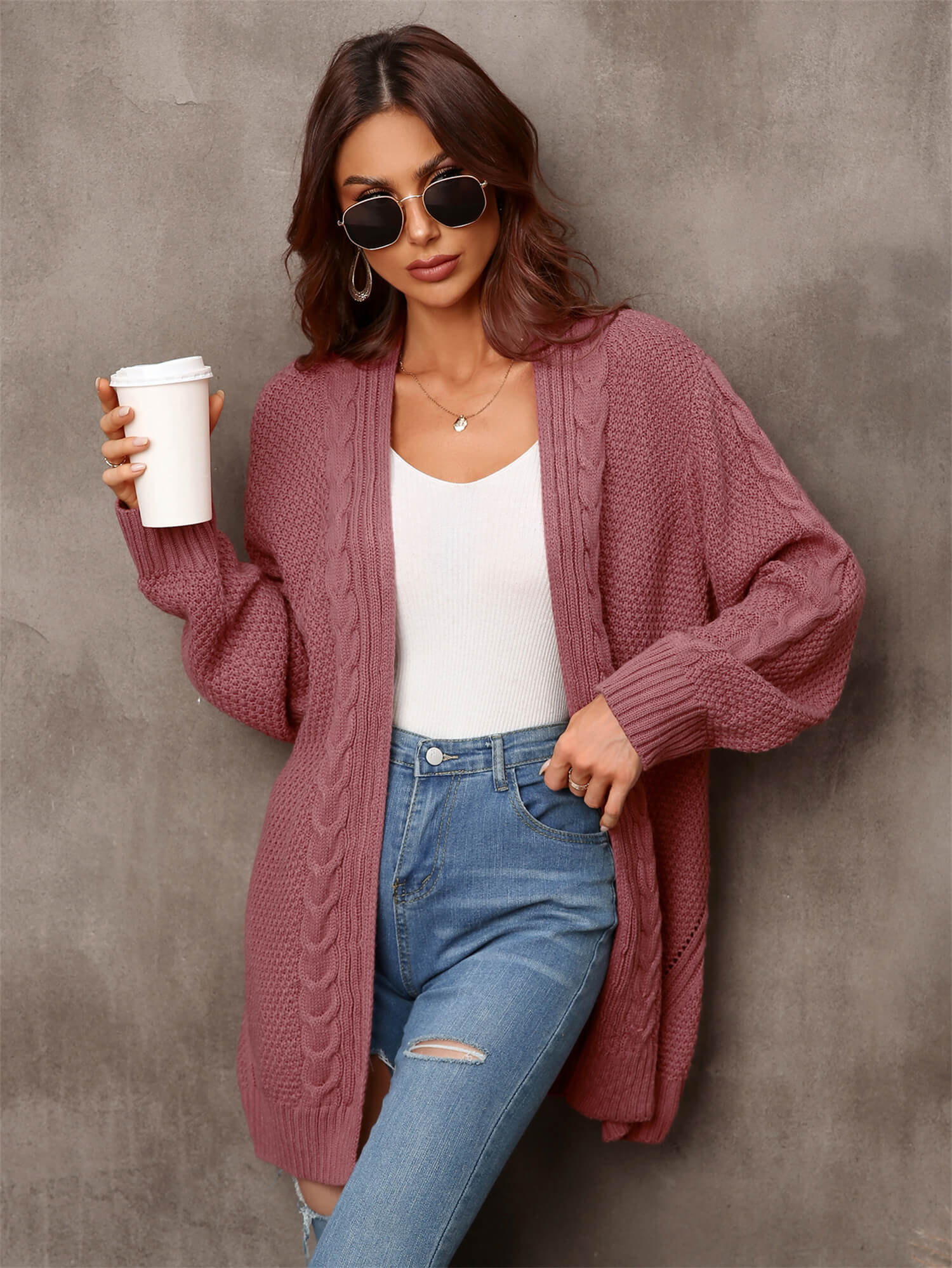 Rust Willow Breeze Cable Knit Cardigan