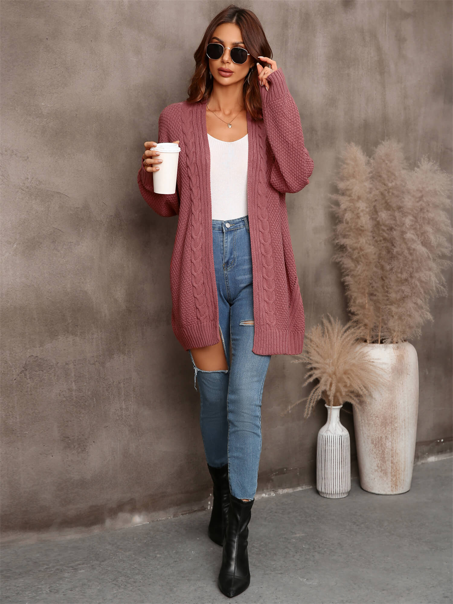 Rust Willow Breeze Cable Knit Cardigan