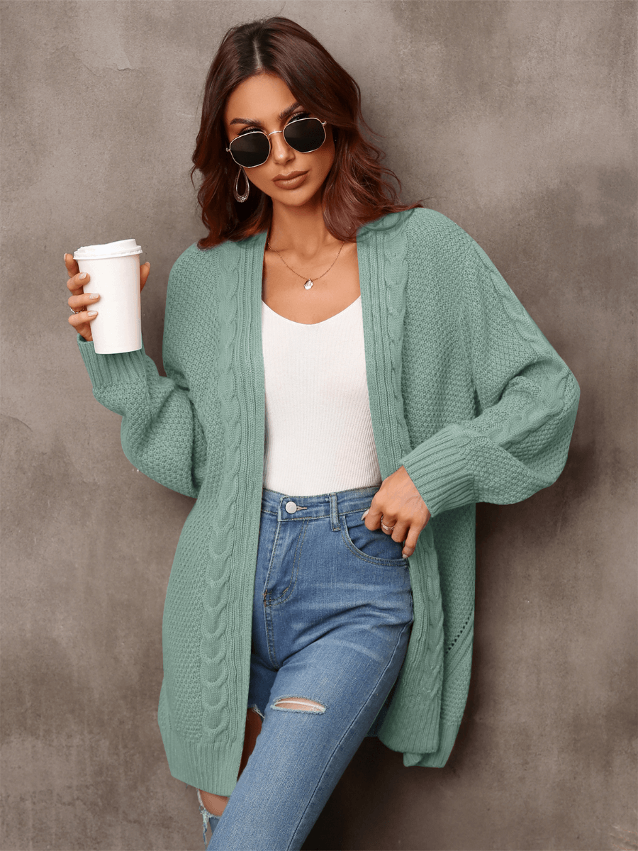 Green Willow Breeze Cable Knit Cardigan