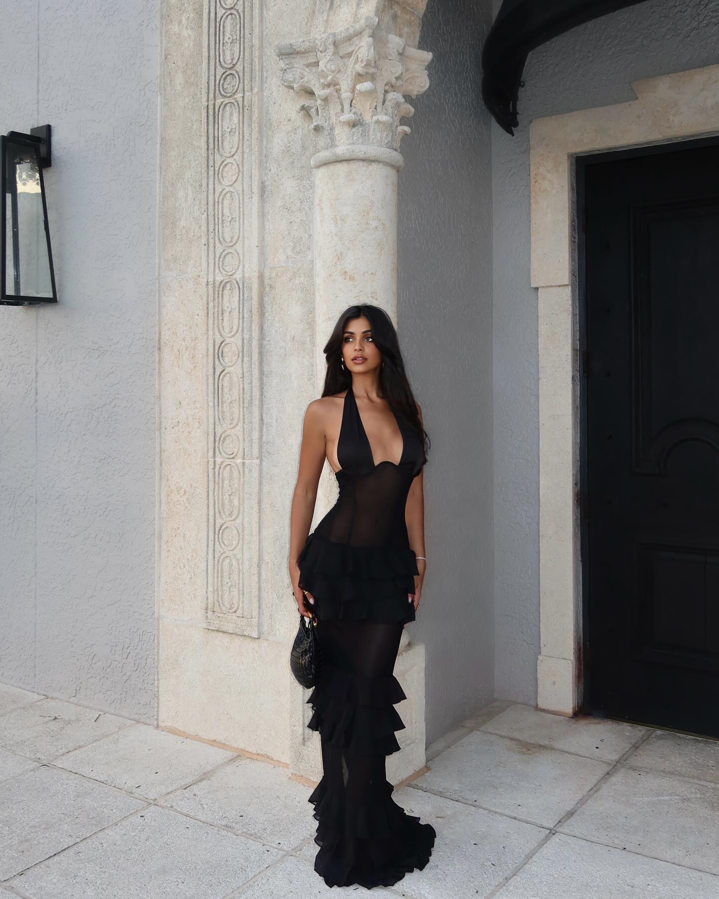 Selena Sheer Ruffle Halter Maxi Dress