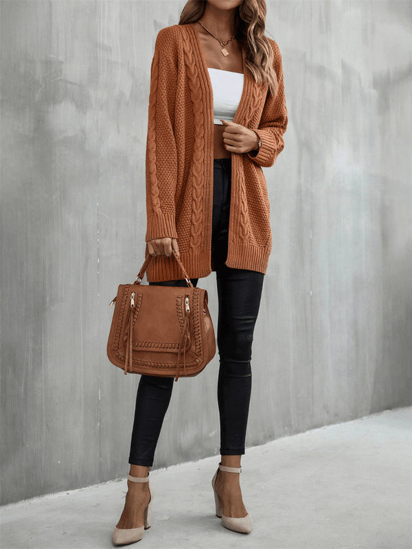 Brown Willow Breeze Cable Knit Cardigan