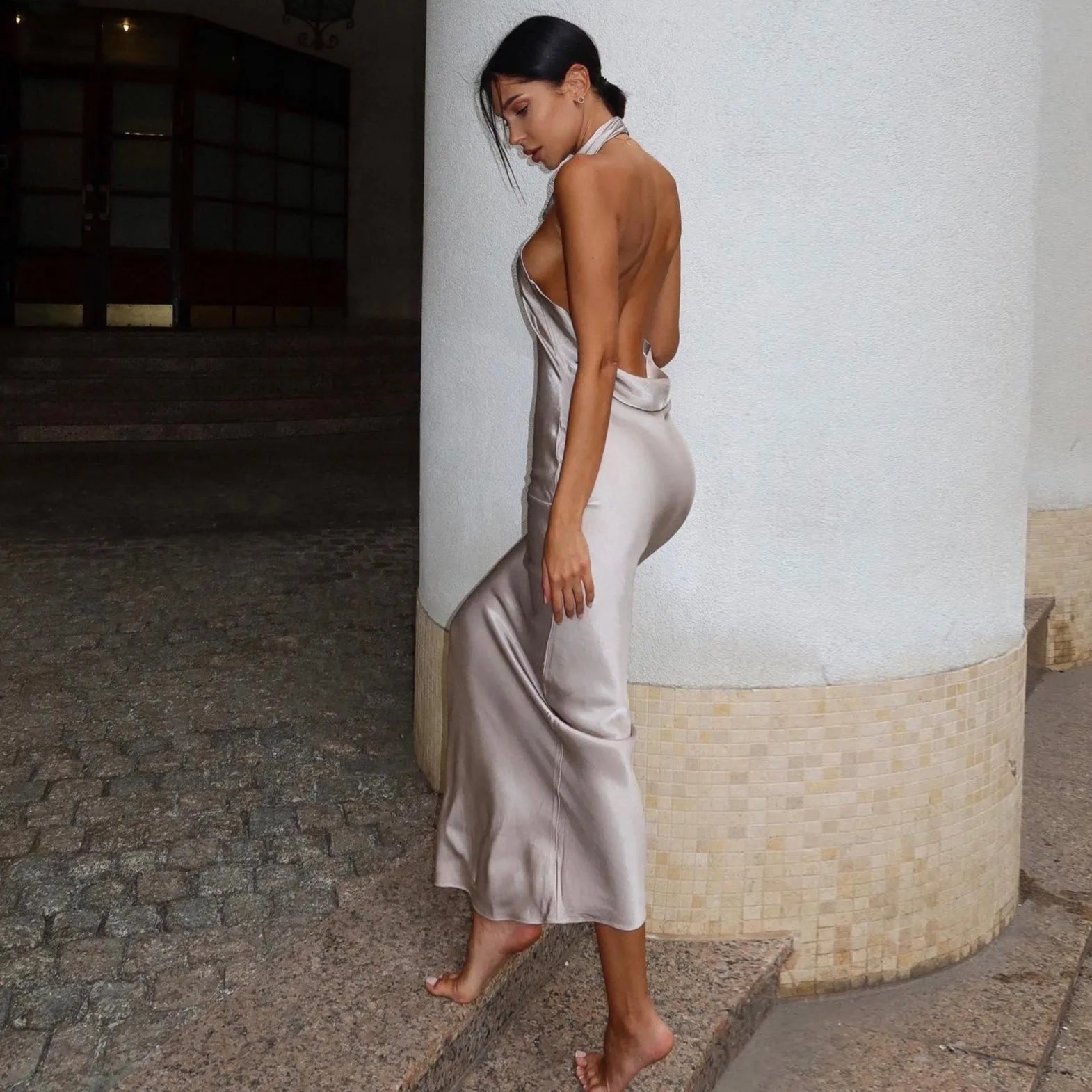 Selene Satin Halter Maxi Dress