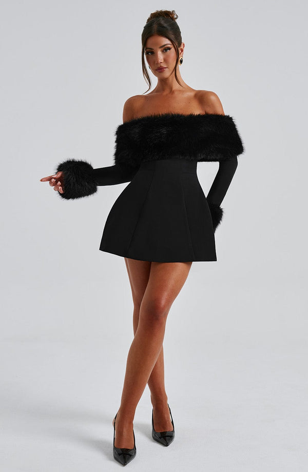 Midnight Luxe Feather Mini Dress