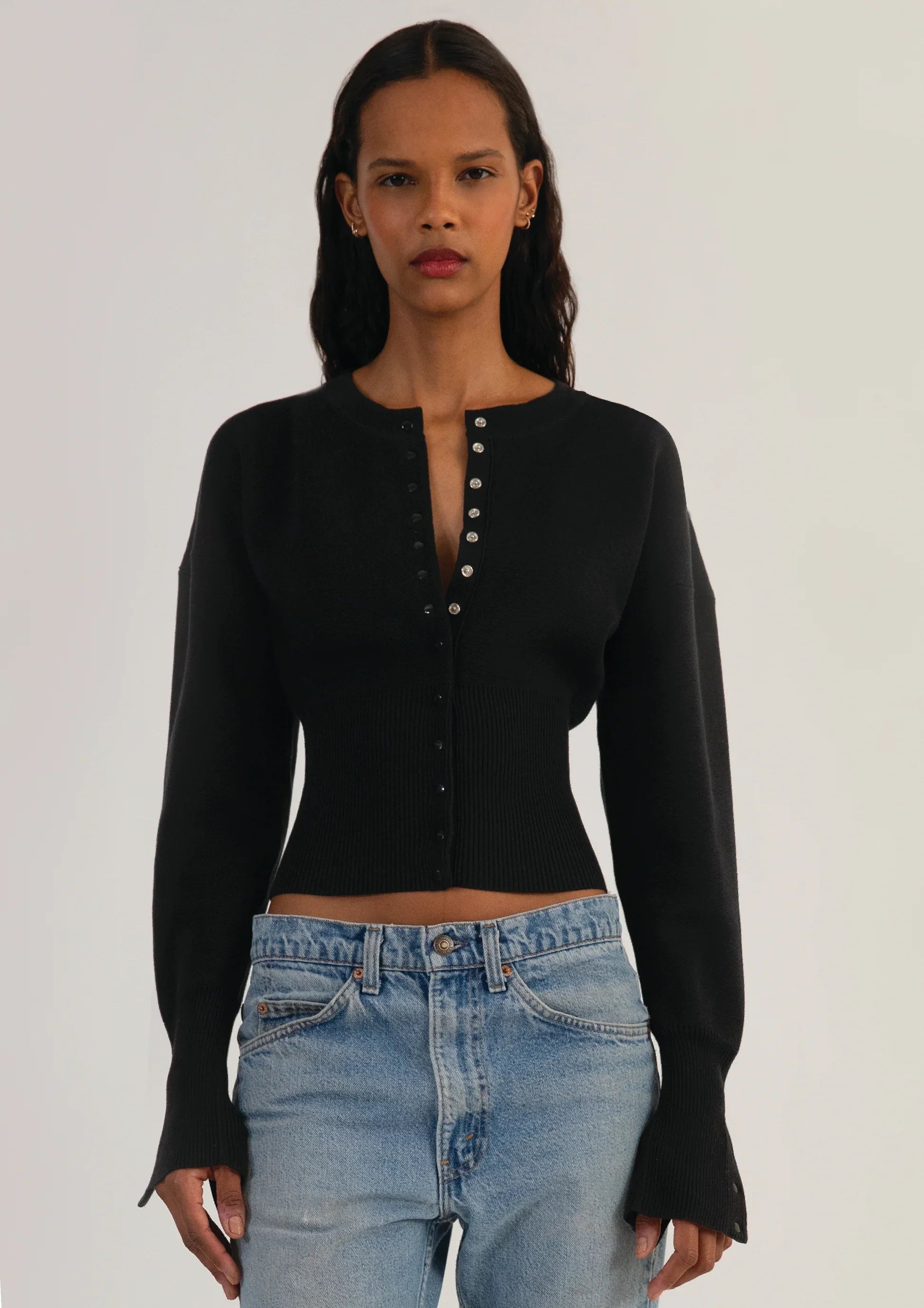 Aria Sculpted Snap Knit Cardigan