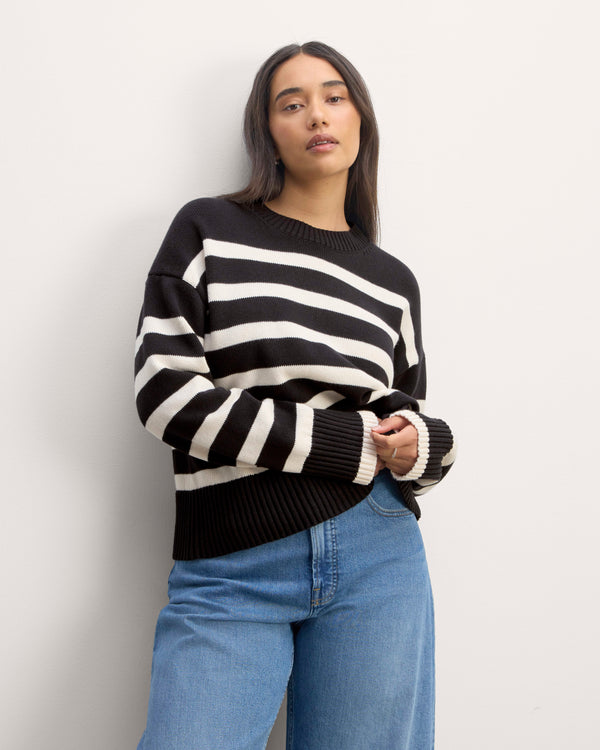 Reverse Striped Soft Crew Sweater